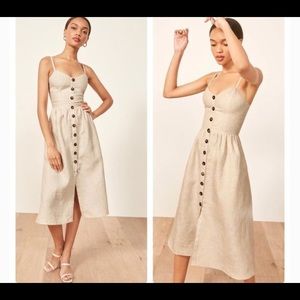 Reformation Thelma Linen Midi Dress in Sand